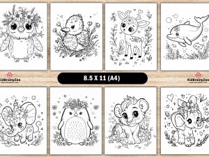 199 Floral Cute Animals Coloring Pages for Kids