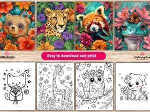199 floral cute animal coloring pages for kids