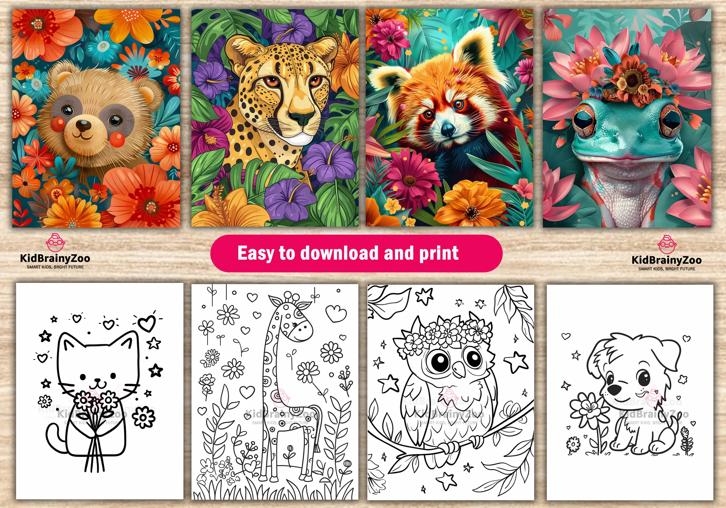 199 floral cute animal coloring pages for kids