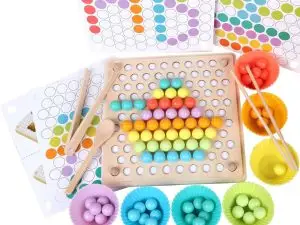Wooden Peg Board Beads Game for Kids, Color Sorting Stacking Matching Toys For Toddlers