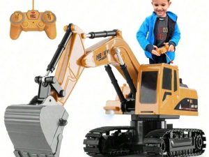 T1 22 RC Excavator Toy For Kids, Remote Control Construction Vehicle With Lights And Flexible Arm, 6CH Rechargeable Engineering Digger Truck Gift For Children, Toys For Boys, Construction Toys