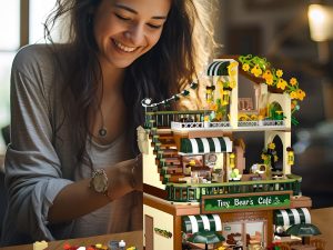 City Coffee House Building Set With Light, 1173 PCS Cafe Shop Building Block Toy With Ordering Counter Baking Room, House Construction Model Gift For Adults Teens Kids Boys Girls