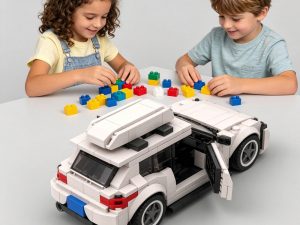 340PCS City Car White Hatchback Building Blocks With Roof Box, Modern Compact Wagon Car Toy Kit For Kids And Adults, Collectible Car Gift