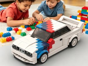 355PCS Race Car Building Blocks, White Sports Car With M Motorsport Colors, STEM Toy For Kids And Adults , Collectible Car Model Gift