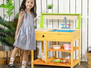 Mud Kitchen for Kids Outdoor Kitchen Playset w/ Realistic Kitchen Toys, Faucet Sink Storage Shelves for Ages 3-8 Years