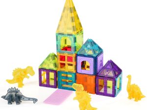 Magnetic Tiles, 56 PCS Magnetic Animals Building Blocks For Kids, Magnet Building Set With 4 Dinosaurs, STEM Sensory Educational Construction Stacking Toys Gift For Toddlers Boys Girls Aged 3+
