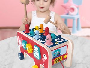 Montessori Wooden Pounding Bench for Toddlers | Animal Bus Learning Toy | Fine Motor Skills & Early Education